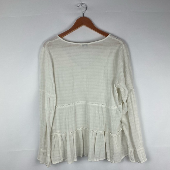 Lucky Brand White Split Neck Tiered Peasant Top - Picture 3 of 6
